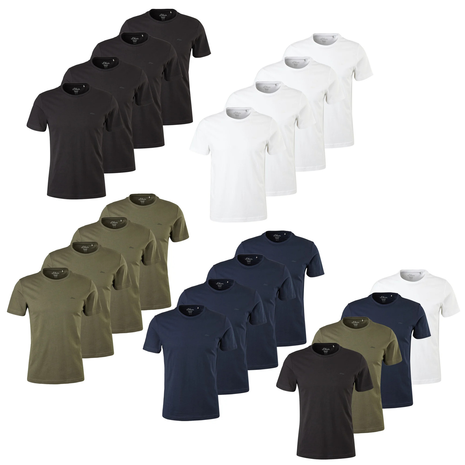 s.Oliver Men’s T-Shirt, 4 Pack – Basic, Crew Neck, Cotton, Solid