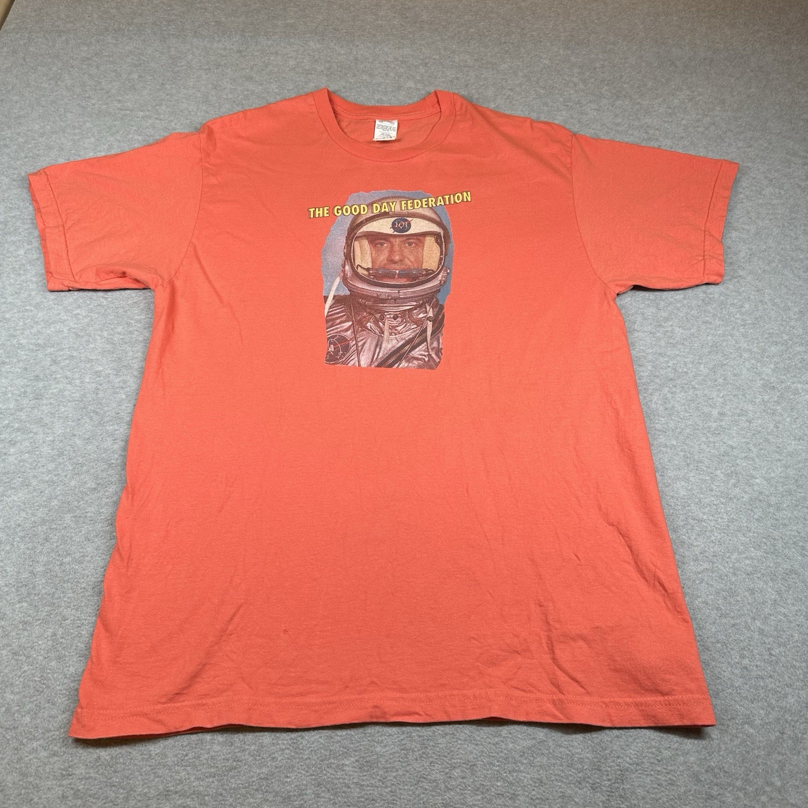 The Good Day Federation T-shirt Mens L Orange Gildan Skate Music Art Astronaut gallery