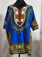 Men’s Izzy & Liv Blue Multicolor Dashiki Shirt (One Size) 100% Cotton V-Neck