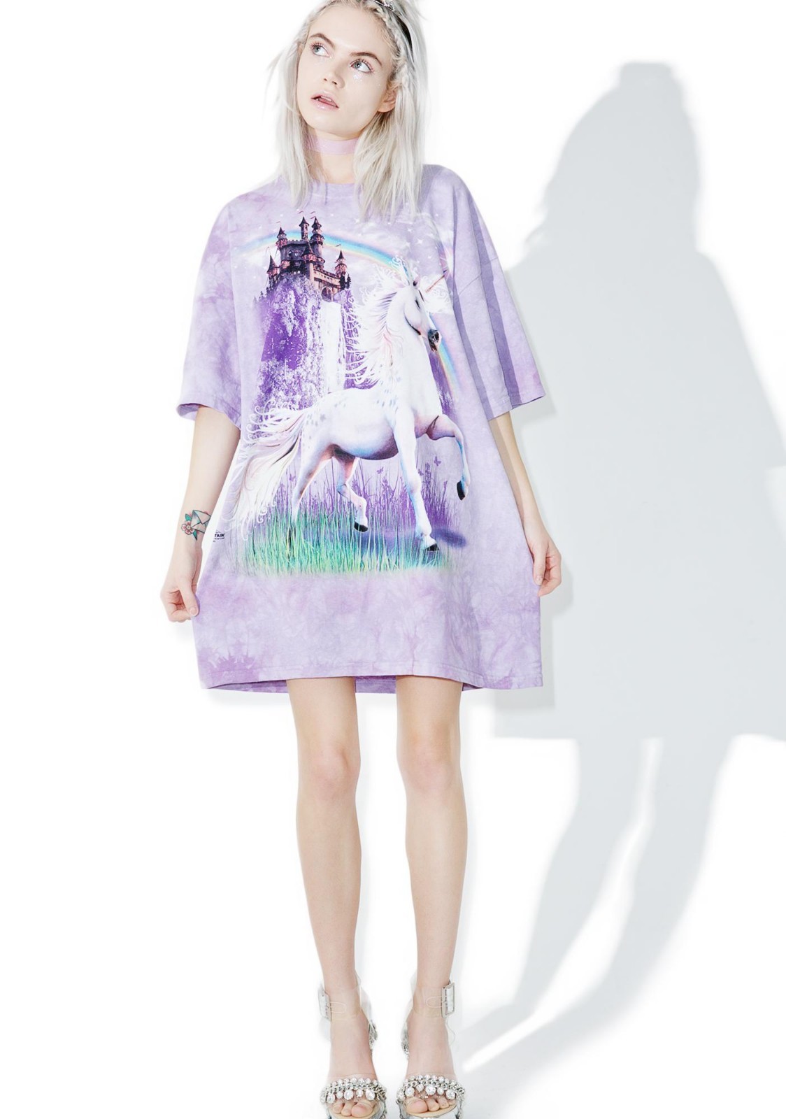 Unicorn Castle Purple Fantasy Rainbow Adult T-Shirt Mountain Horses Animal S-5X gallery
