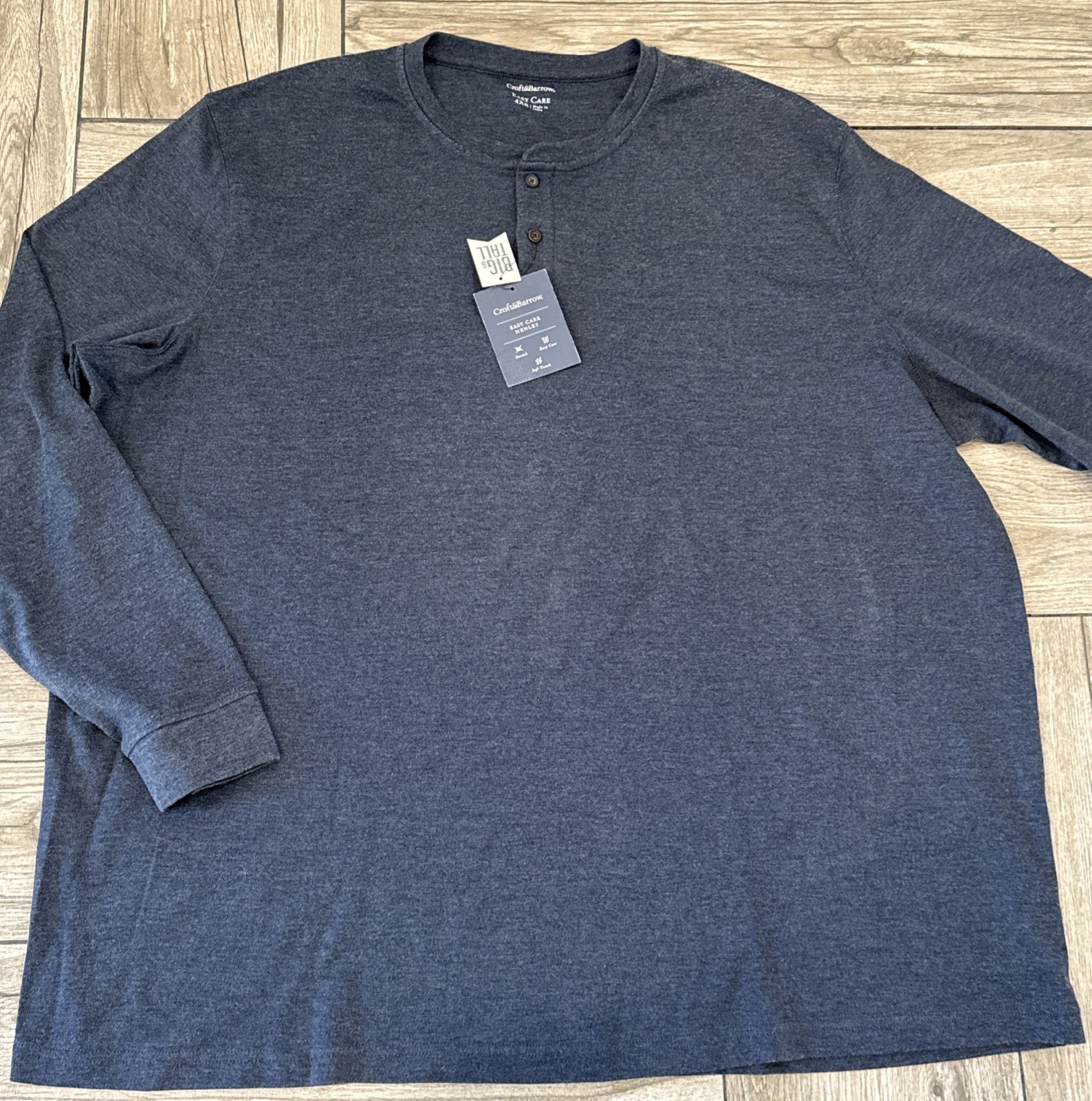 2017 Croft & Barrow Easy Care Long Sleeve Henley Navy Sail Heather Tee Size 4XB gallery