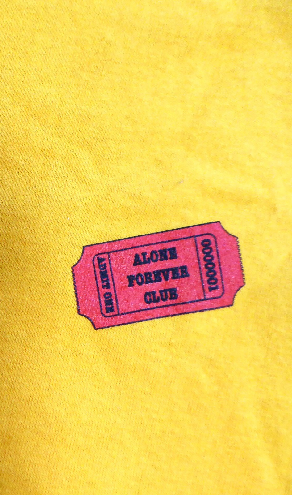 Neon Riot Yellow Admit One Alone Forever Club Yellow T Shirt Cotton Tee Humor M gallery