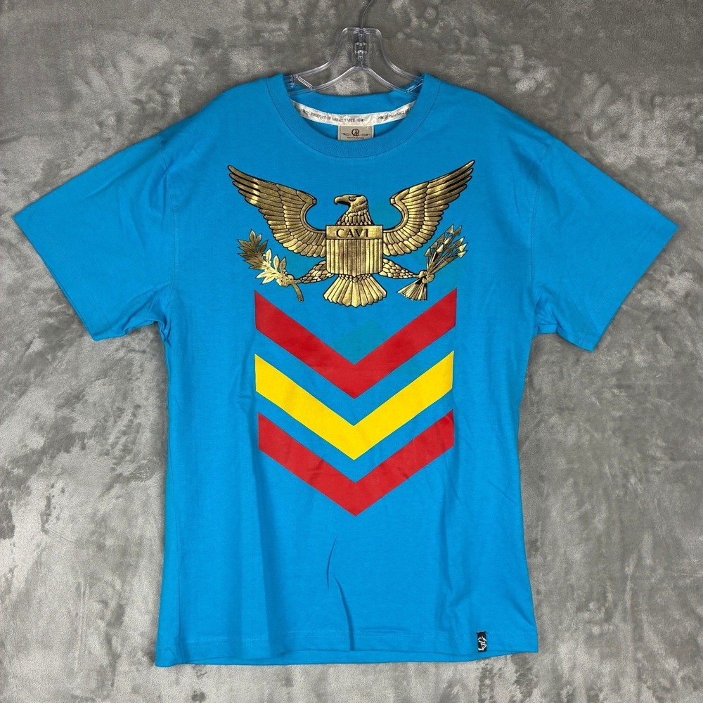 Cavi Mens Graphic T-Shirt Blue Eagle Chevron Streetwear Size L Short Sleeve Tee