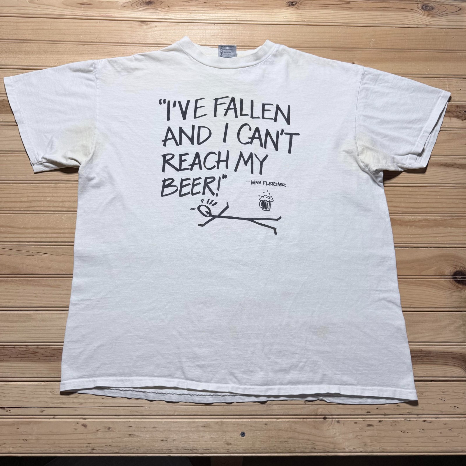 Vintage 90s I’ve Fallen And I Can’t Reach My Beer Cartoon Funny T-Shirt USA XXL