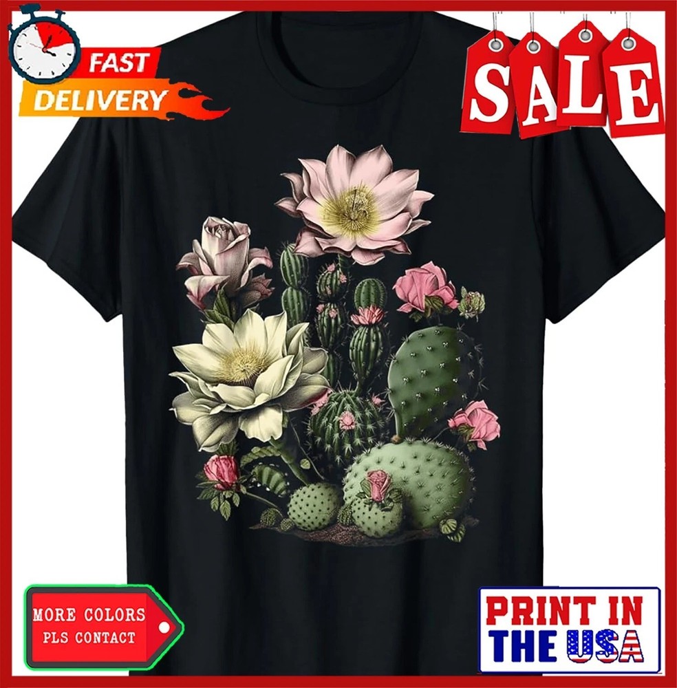 2026/Cactus Succulent Plant Retro Cacti Botany Botanical Graphic Casua T-Shirt