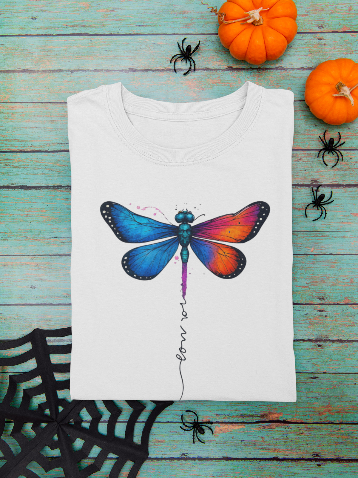 Colorful Dragonfly Love Script Watercolor Boho Art Graphic T-Shirt A94