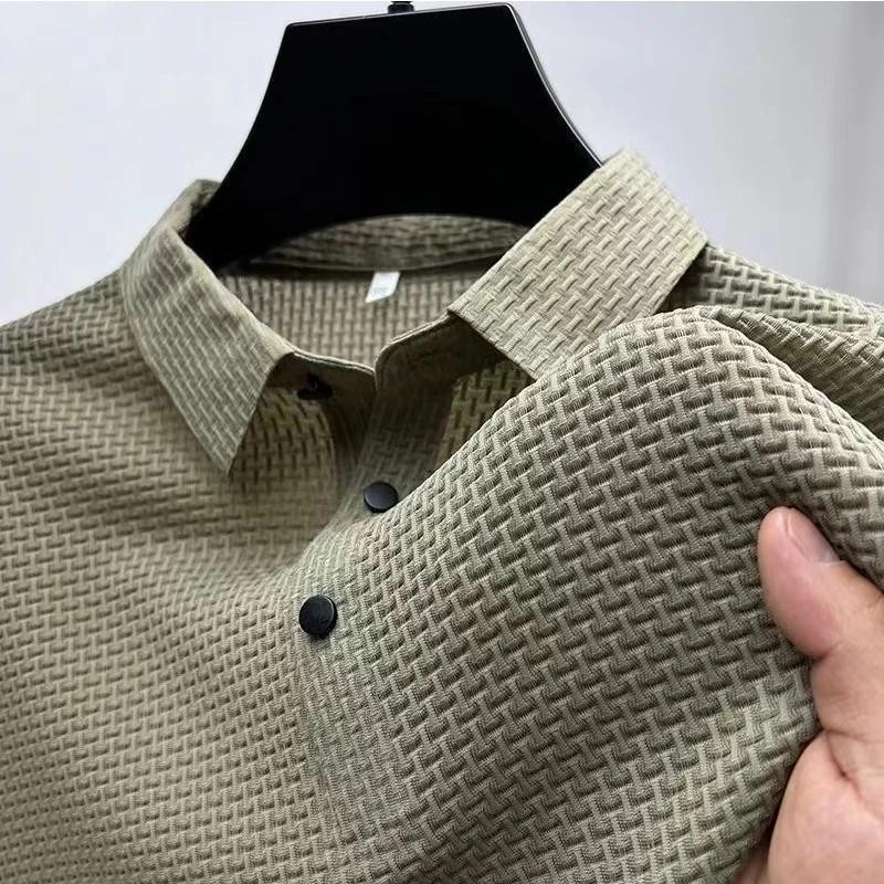 New Men's Business Casual Short Sleeved Bone Flower Solid Color Polo Shirt Fashi gallery