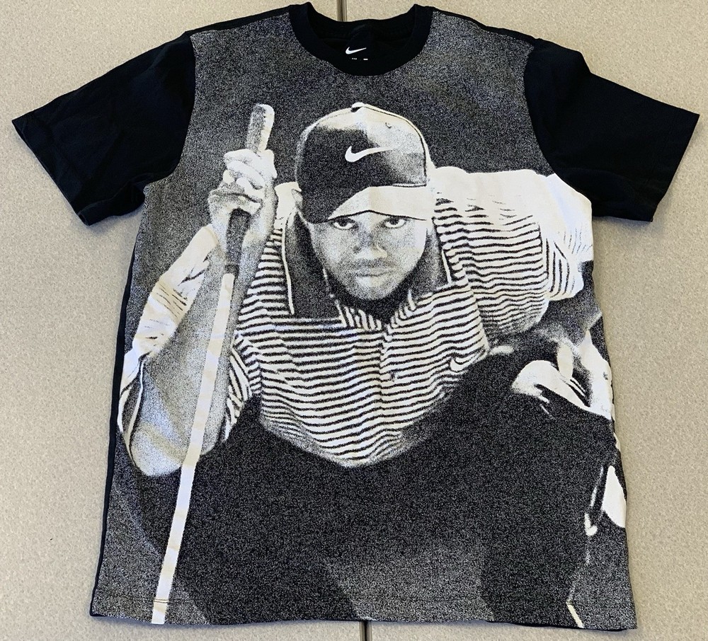 Nike Golf Tiger Woods Poster Tee Black Shirt All Over Print Men’s Size Medium