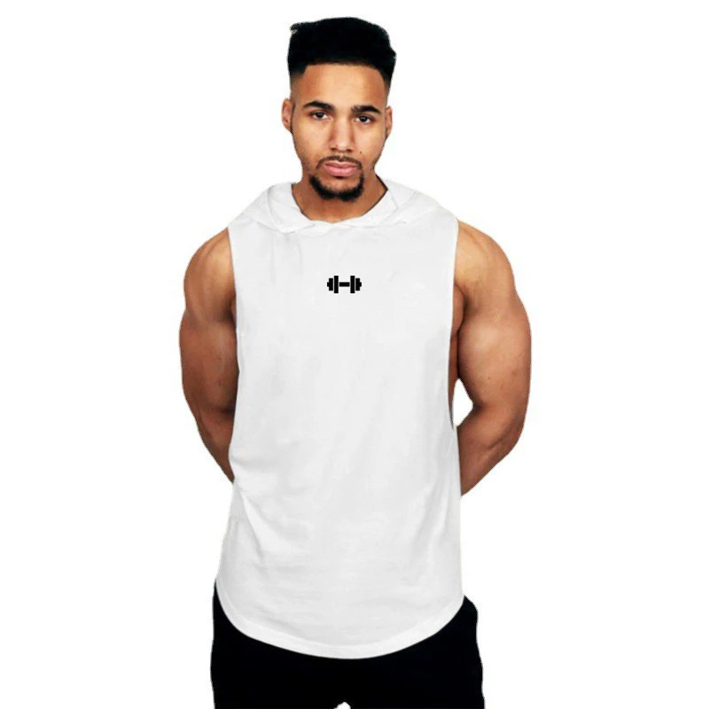 Men Sleeveless Hooded Tank Top Cotton Breathable Gym Fitness Bodybuilding gallery