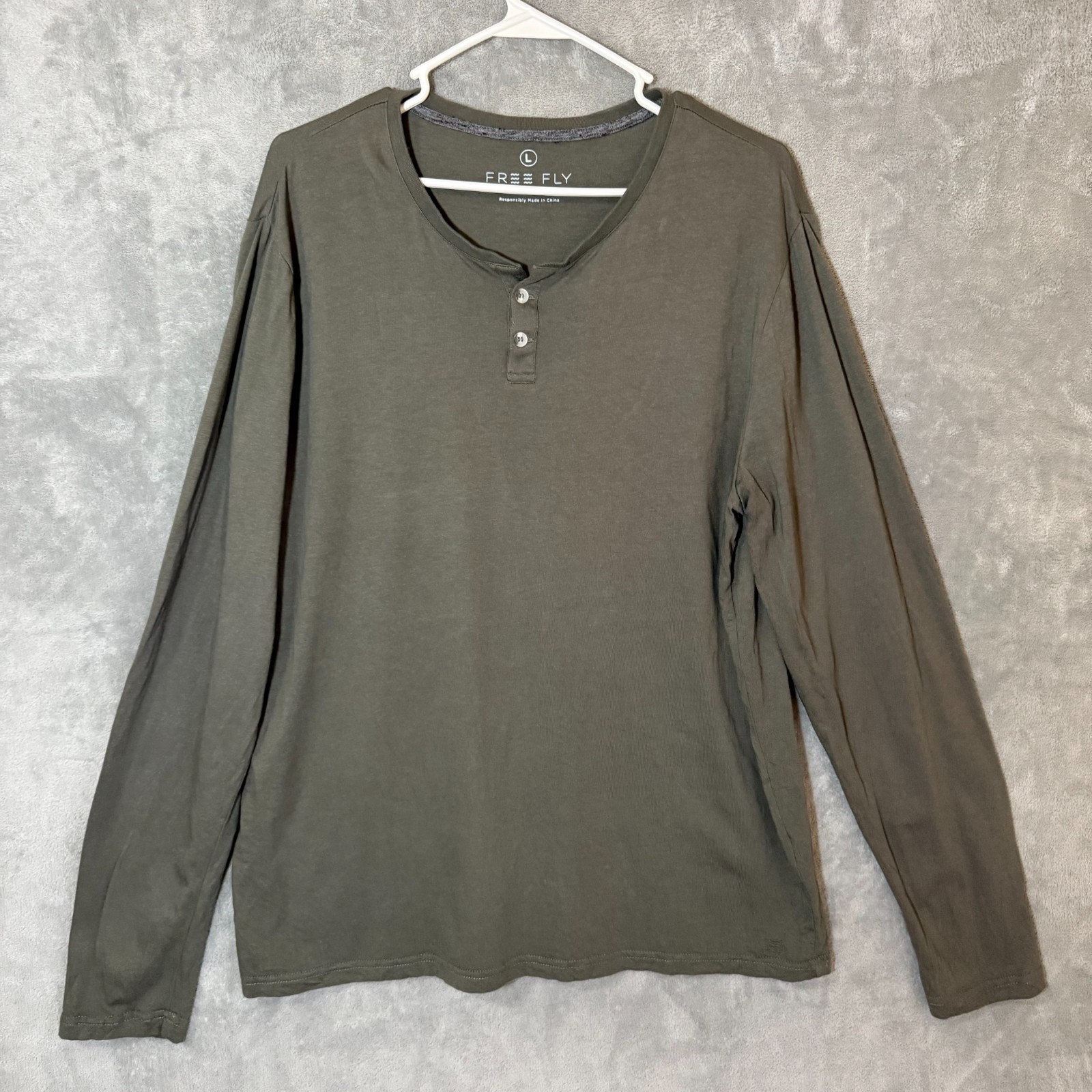 Free Fly Bamboo Flex Henley Mens Large L Olive Green Long Sleeve Fishing Shirt gallery