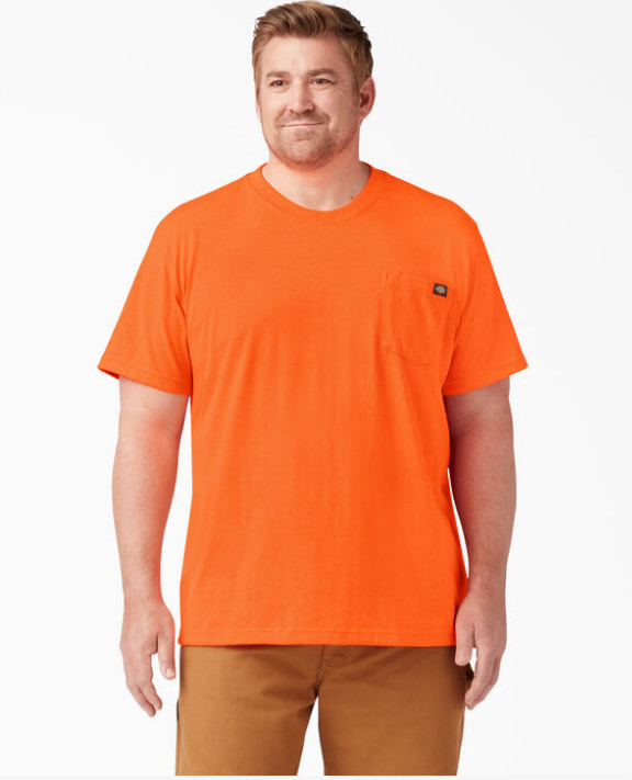 Dickies Neon Orange Heavyweight Pocket Work Tee Shirt Mens XL-XXL Short Sleeves gallery