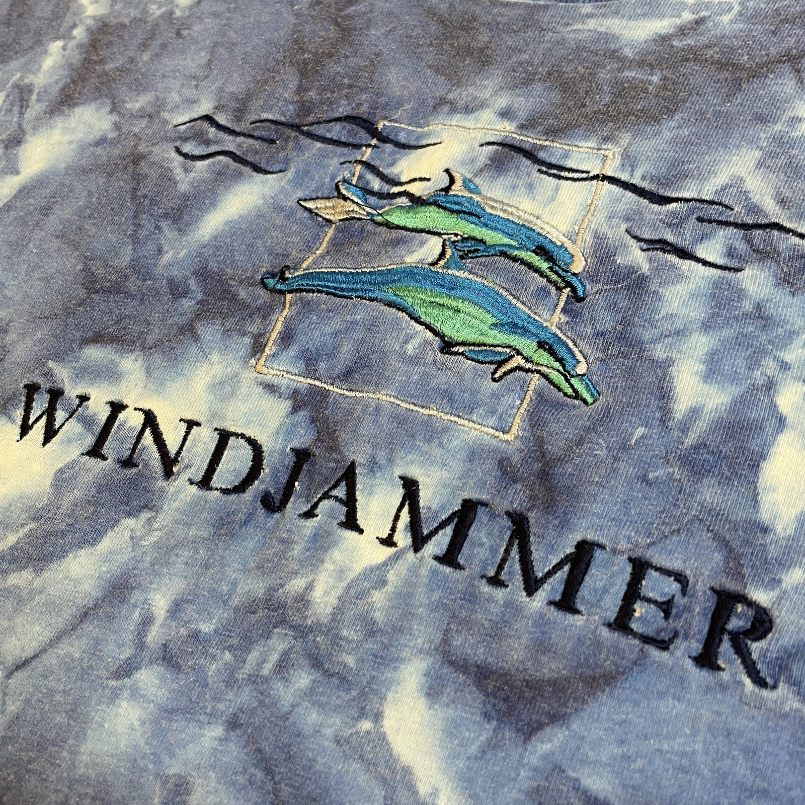 Vintage Dolphins Art T-Shirt Men’s Small Blue Tie Dye Windjammer Sailing Boating gallery