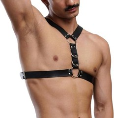 Men’s genuine leather chest strap, chest harness,leather harness,punk rave st…