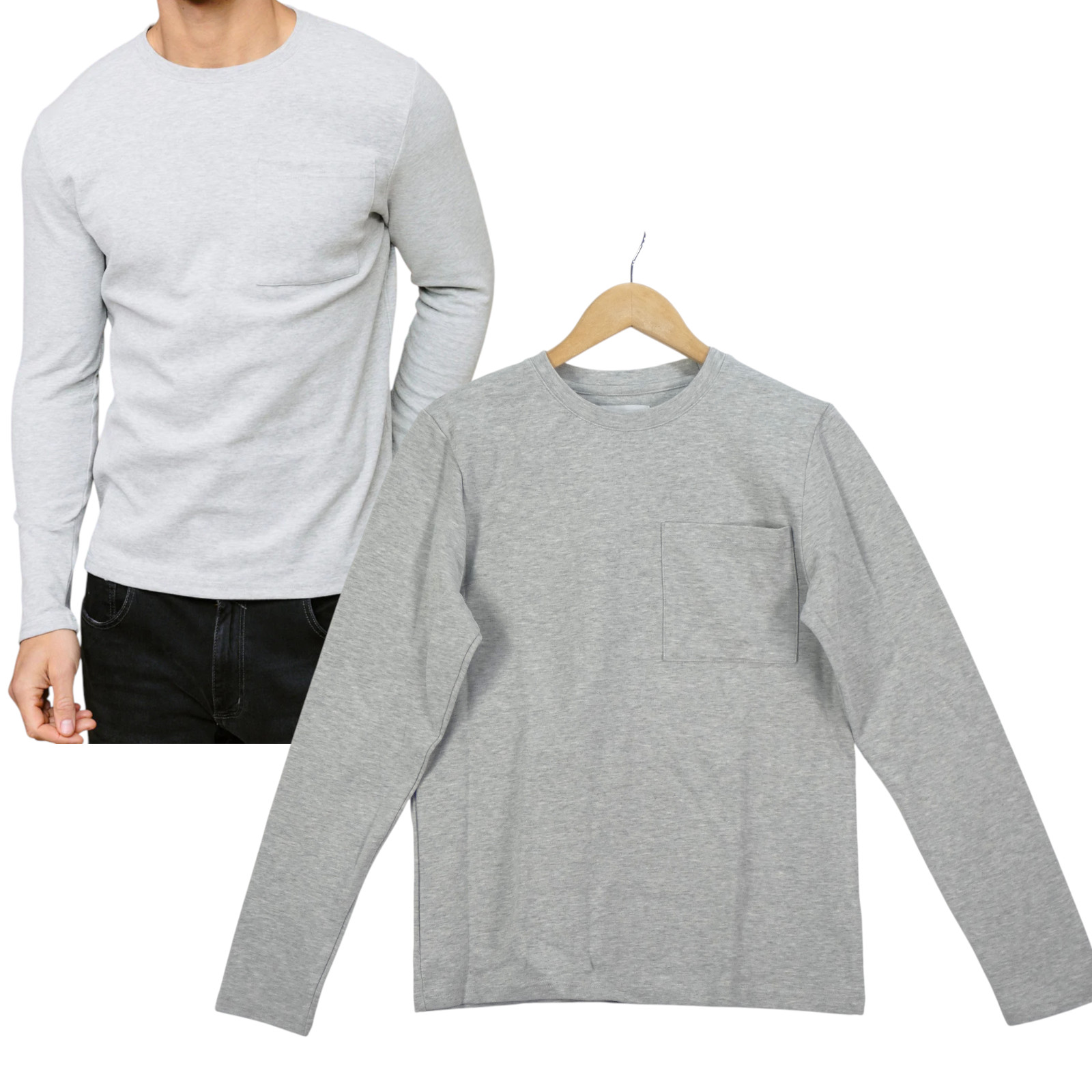 Raith Clothing Pocket T Shirt Tyler Long Sleeve Grey Marl Heavy Blend size S gallery