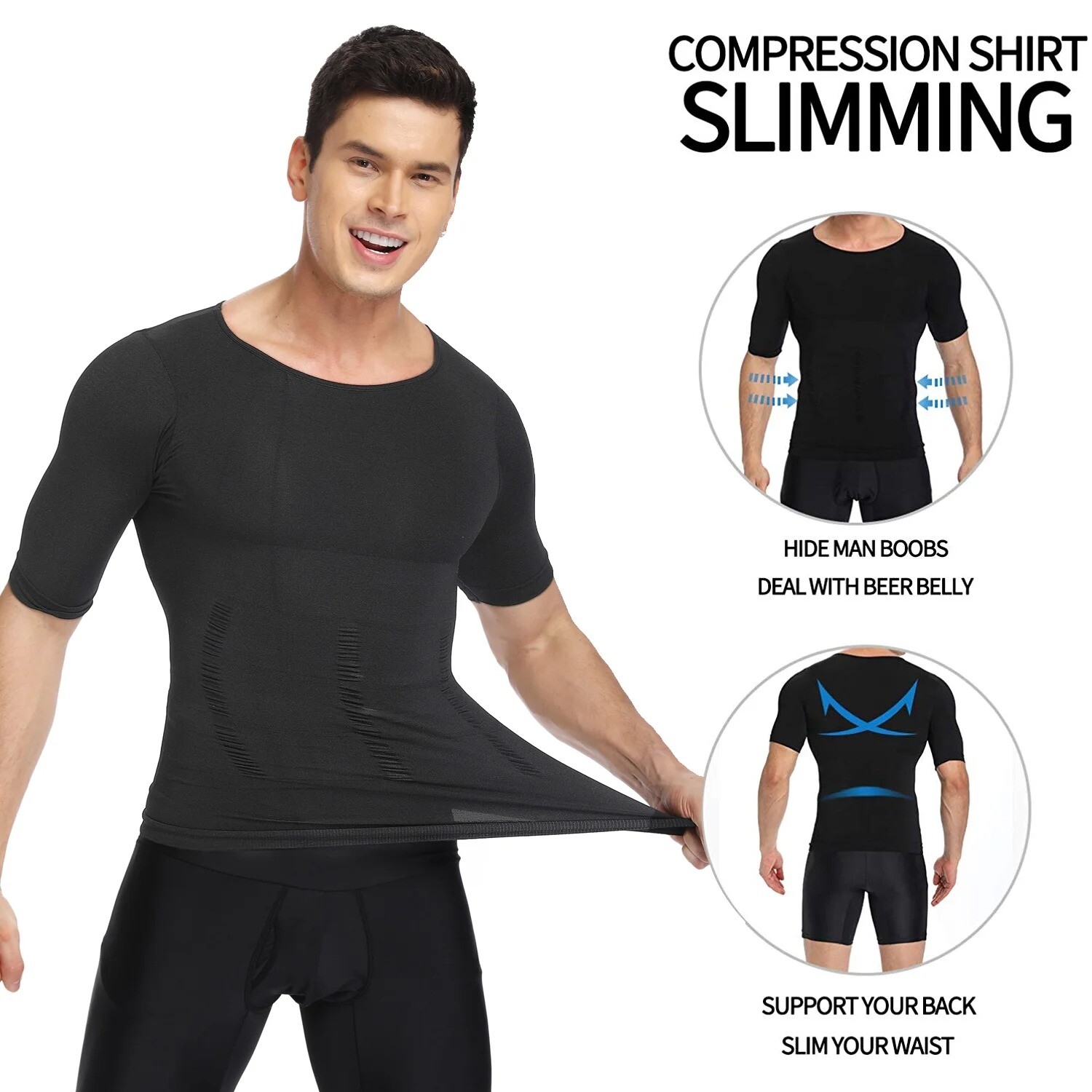 2 Pack Men Compression Slimming Body Shaper Tummy Control Vest Workout Tank Tops gallery