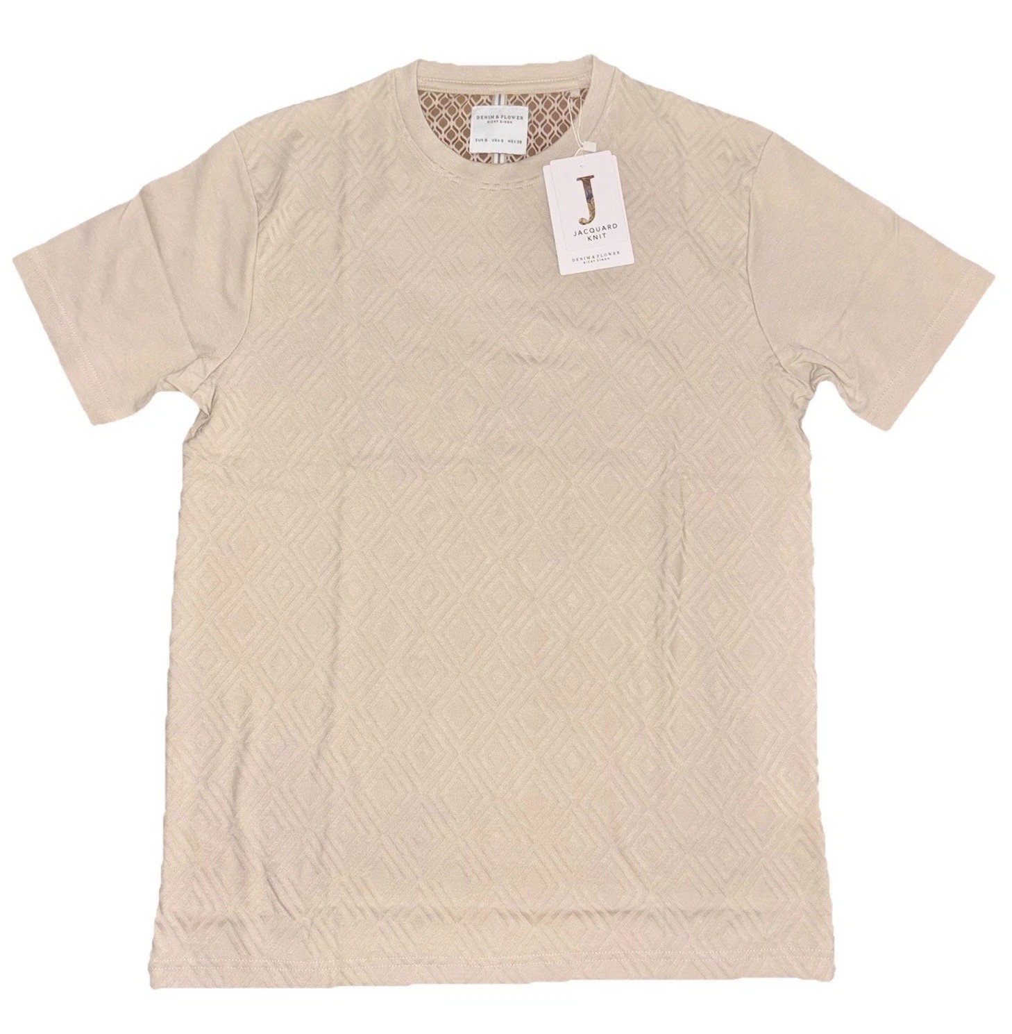 Denim and Flower Geo Textured T-Shirt Beige Size Medium gallery