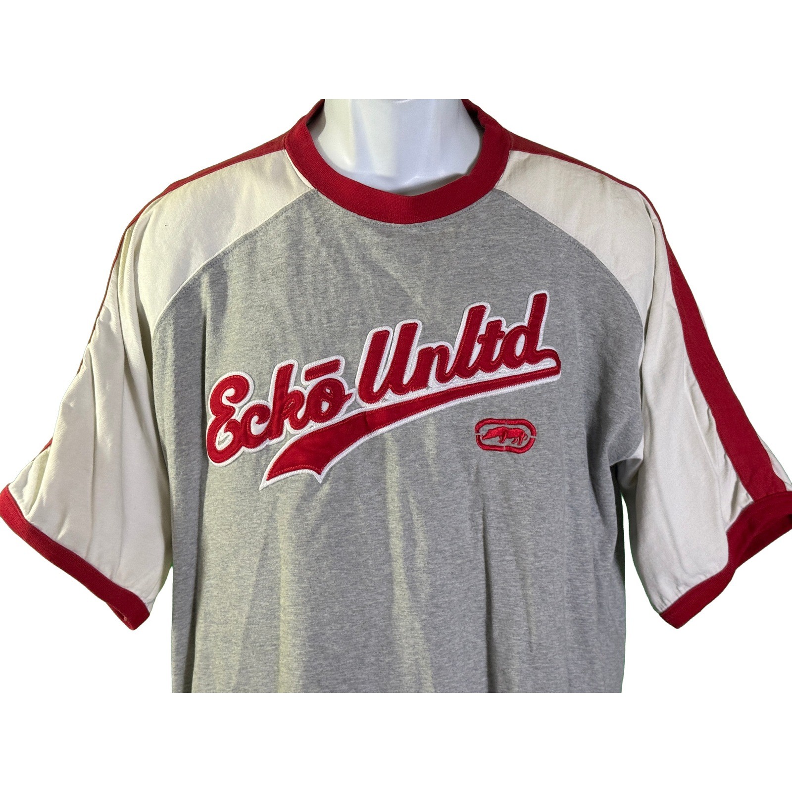 Ecko Unltd Jersey Shirt Mens Medium Gray Red Raglan Embroidered Logo 72 Knit gallery