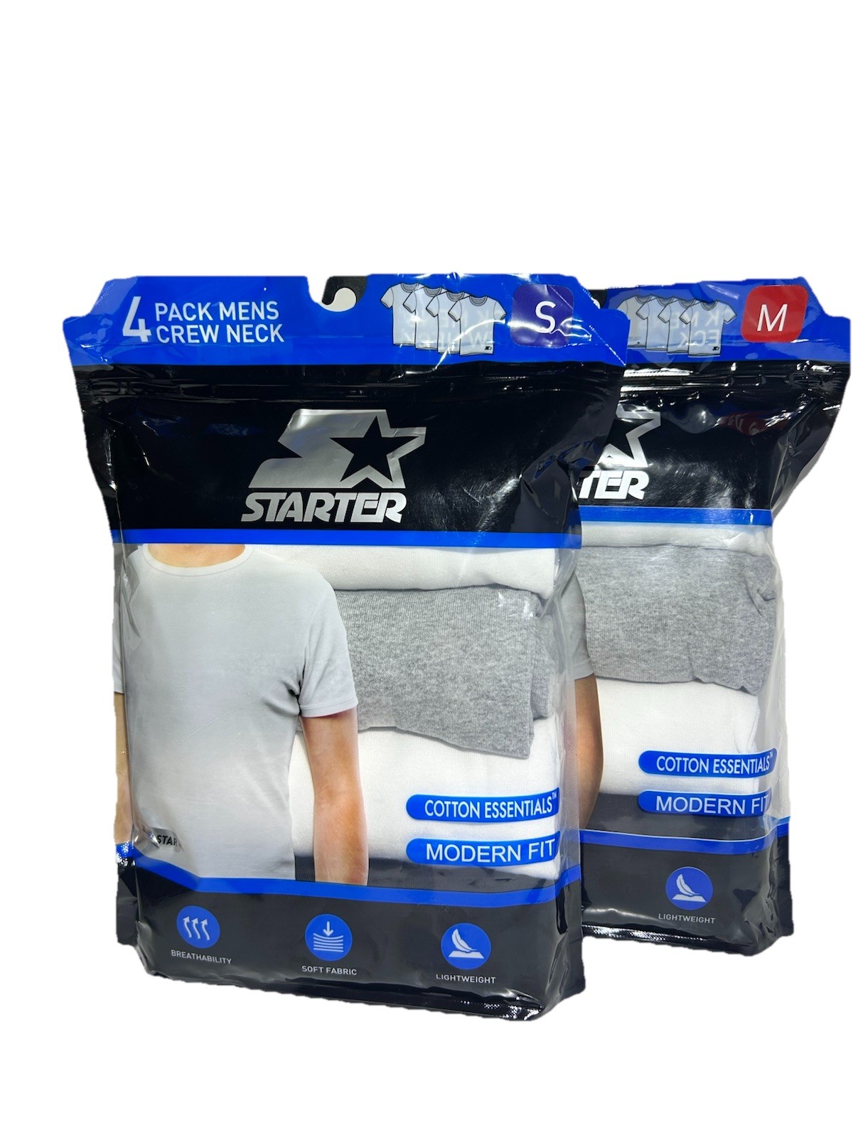 New Starter Men 4 Pack Crew Neck Cotton Essential Shirts Sizes S, M, L, XL gallery