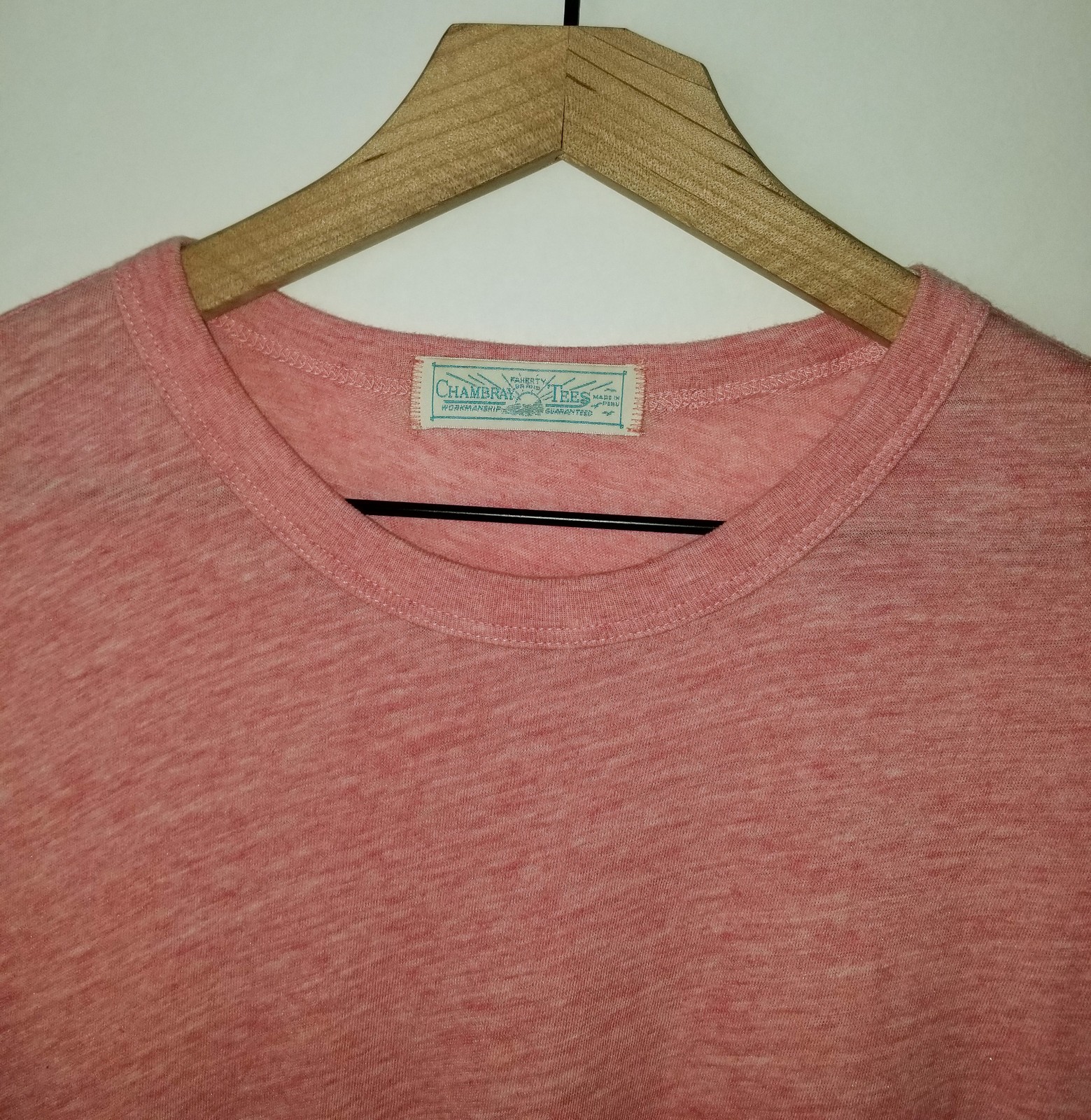 FAHERTY Brand T-Shirt Chambray Tees Heathered Pink Cotton Modal Crewneck NEW Lg gallery