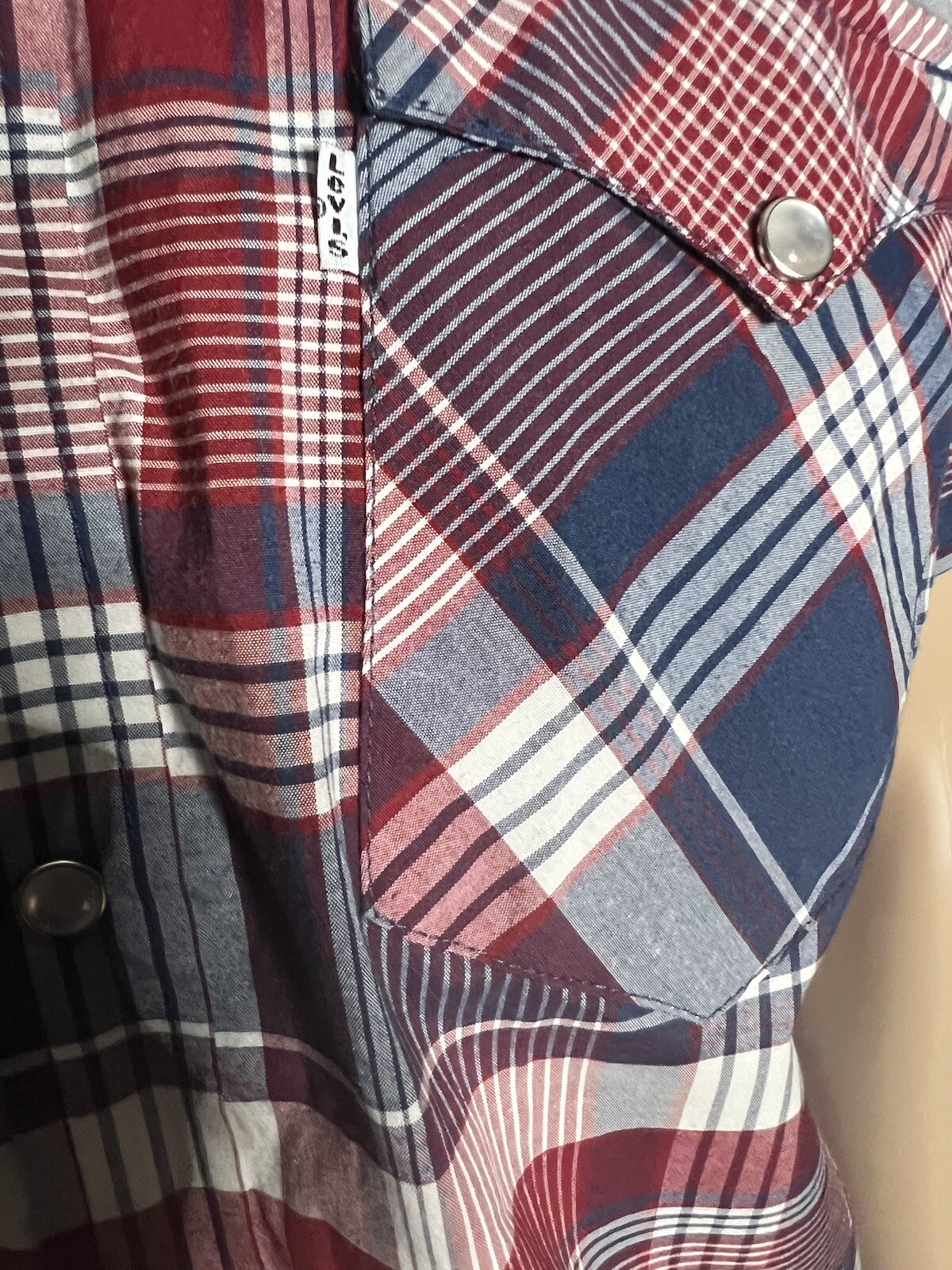 Levi Strauss Button Up Studded Plaid Short Sleeve Western Shirt Size L gallery