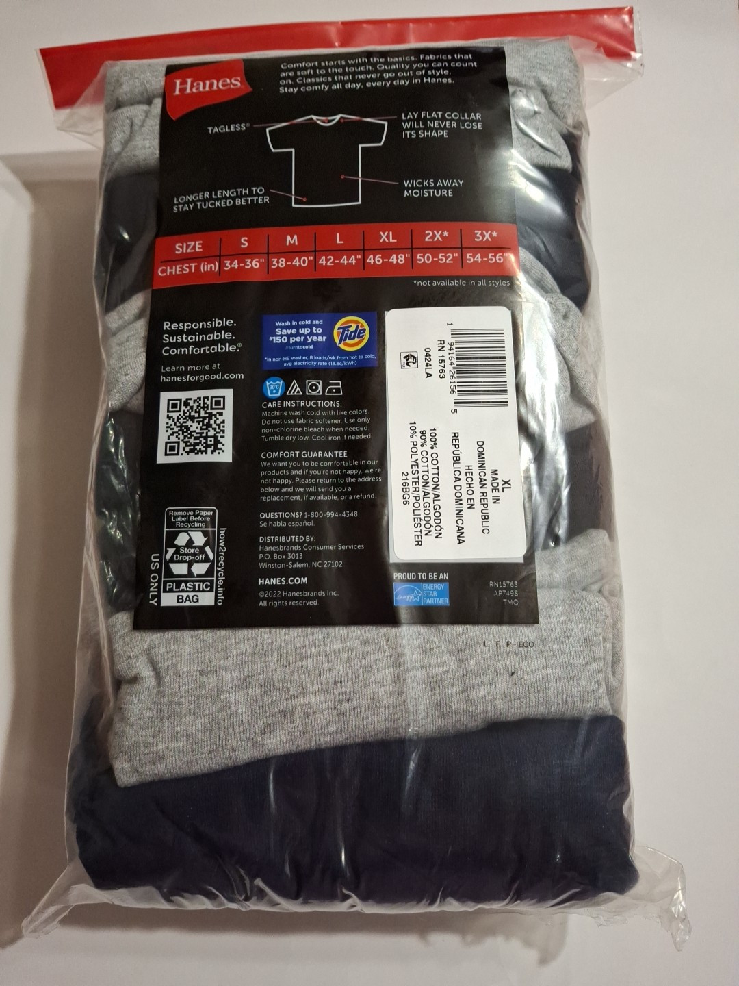 Hanes 6 Pack Mens T-Shirts Crew Neck Cool Comfort Size XL Value Pack Tagless NEW gallery