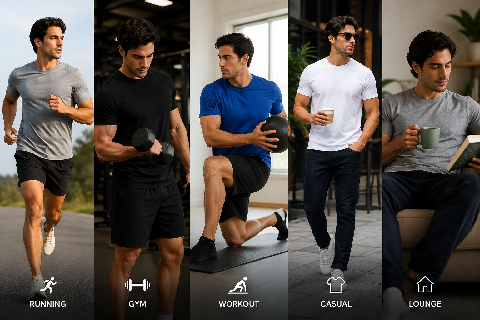 Men's 5 Pack Plain Cotton Jersey Short Sleeve T-Shirts Regular Fit Crew Neck gallery