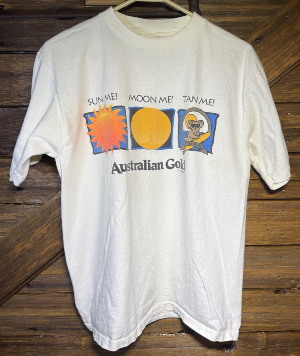 VTG Australian Gold Koala Sun Screen T Shirt Large Sun Moon Tan Single Stitch