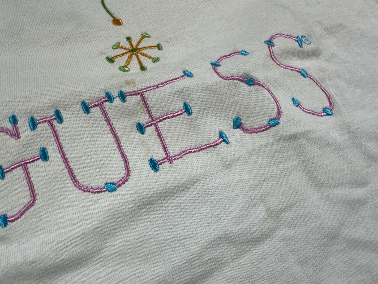 Vintage Guess Shirt OSFA (Fits Large) White Floral Colorful Made In USA 90s Y2K gallery