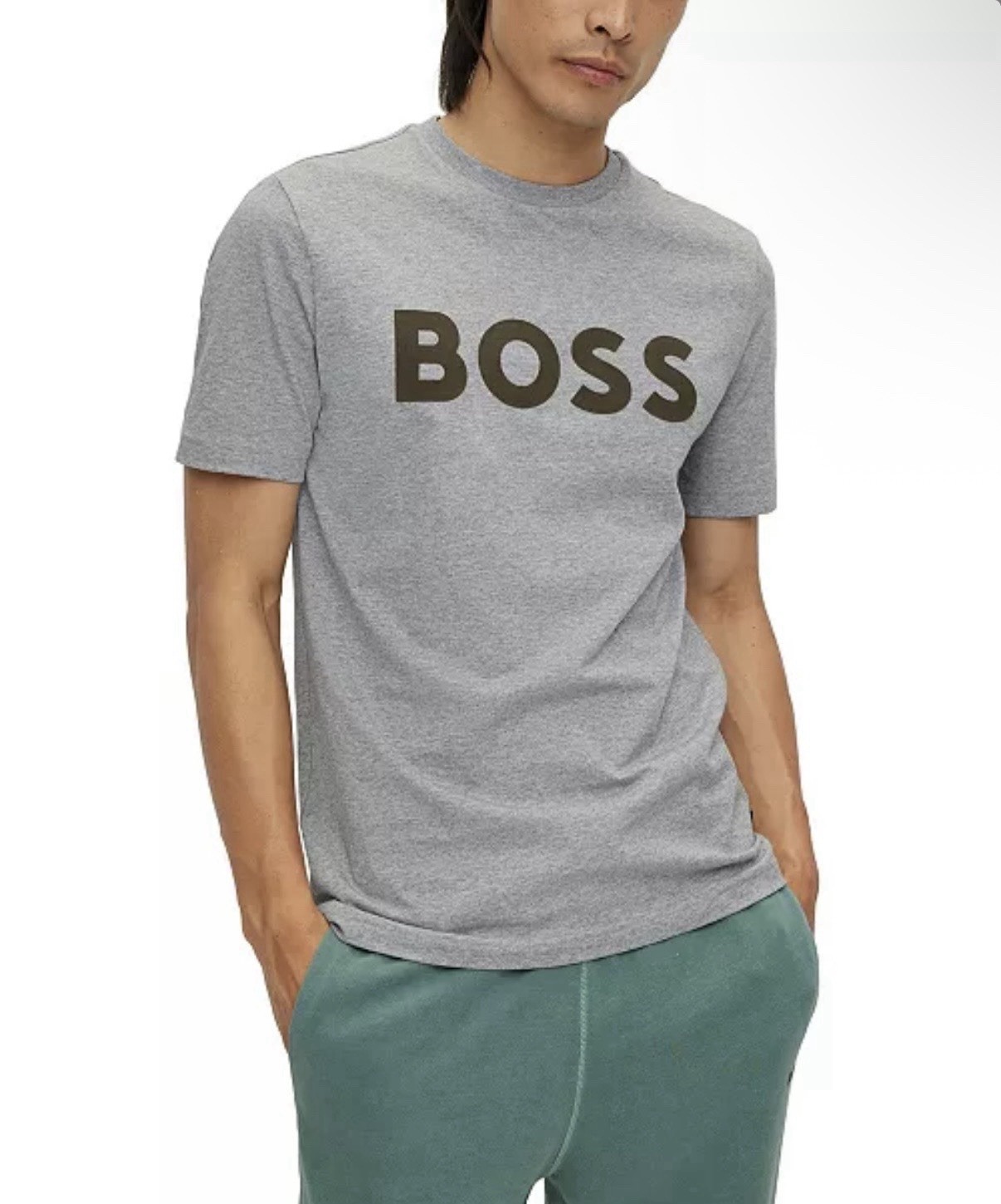 Hugo Boss Men’s Gray Short Sleeve Black Velvet Crew Neck Tee Shirt Sz L NWT