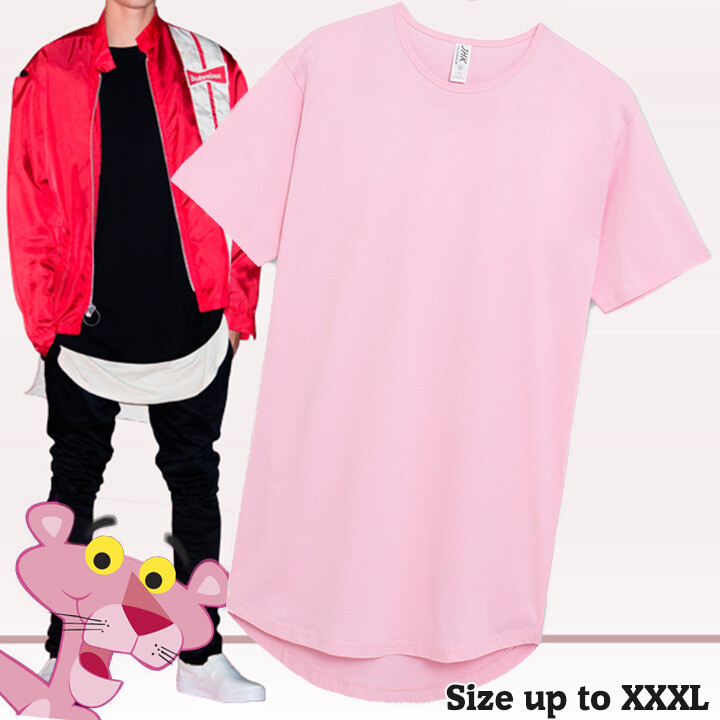 Pink Casual Extended Drop Cut Extra Longline Crewneck T-Shirt (Baby Pink) gallery