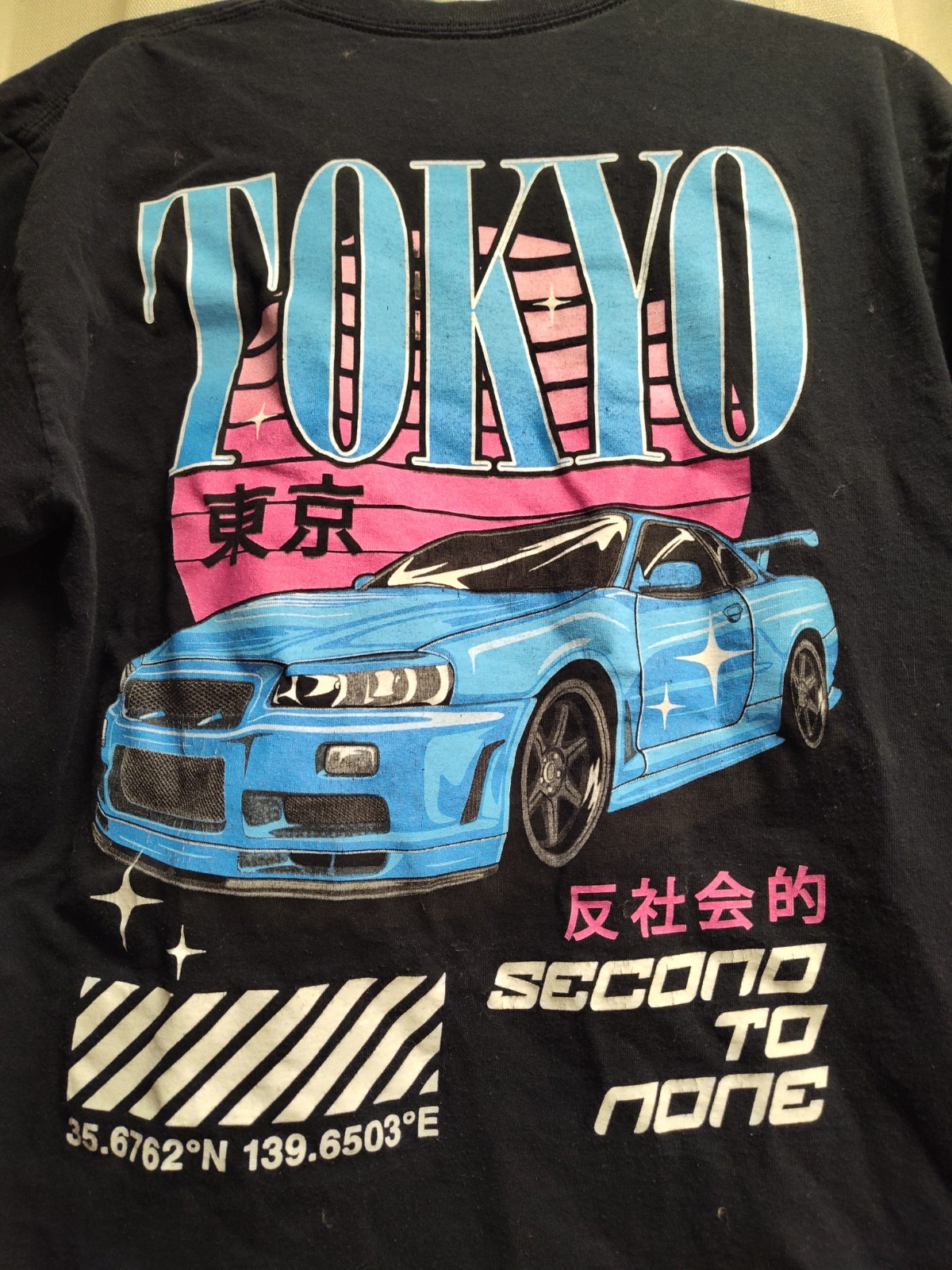 Popular Poison Second To None Black Graphic Tee with Blue,Pink,White Print Tokyo gallery