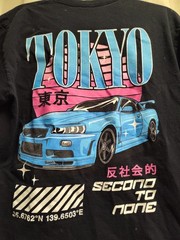 Popular Poison Second To None Black Graphic Tee with Blue,Pink,White Print Tokyo