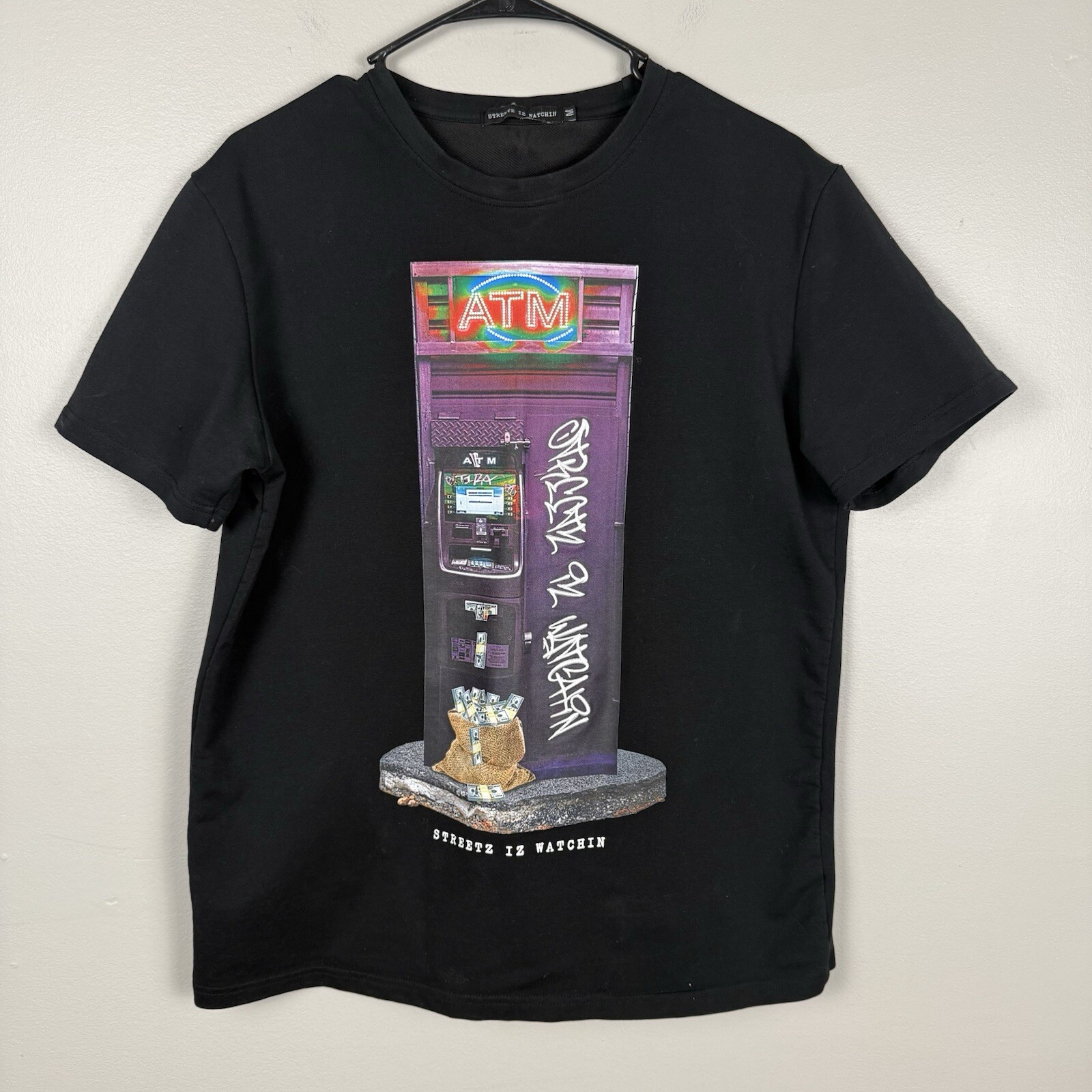 Streetz Iz Watchin Shirt ATM Men’s Medium Streetwear Hip Hop Graphic Tee Shirt