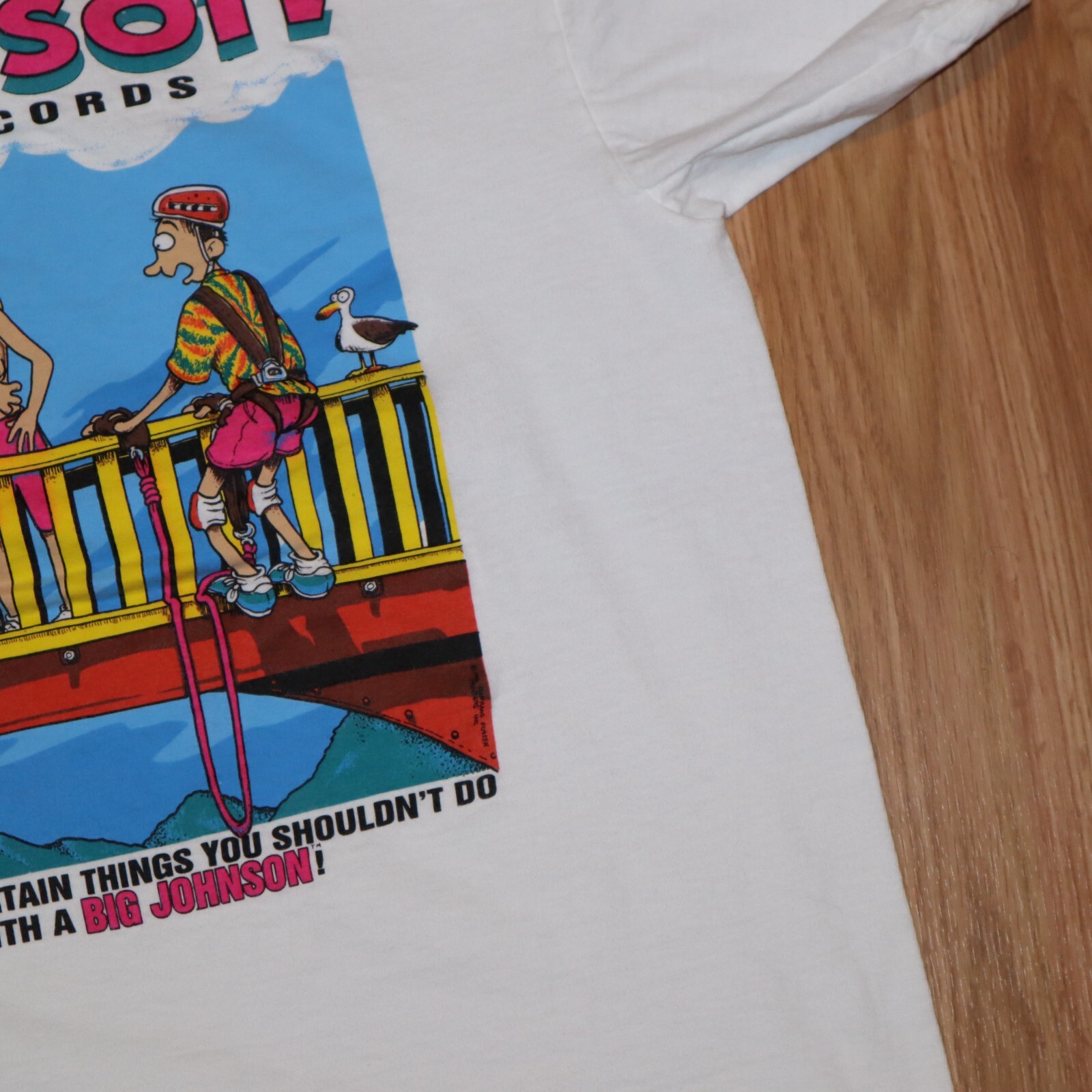 Vintage 1990s Big Johnson Bungee Cord Jumping Shirt Funny Humor 90s Large gallery