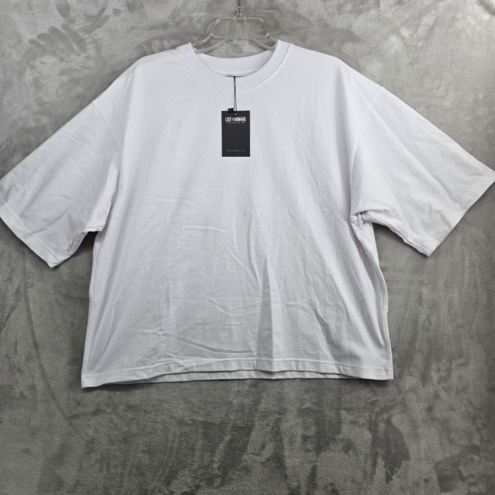 LINW LOST in NOWHERE Mens White Oversized Cropped tee T Shirt XL Handmade gallery