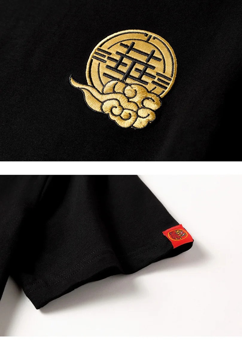 Men Embroidered Dragon T Shirt Chinese Style Streetwear Crew Neck Summer Tee Top gallery