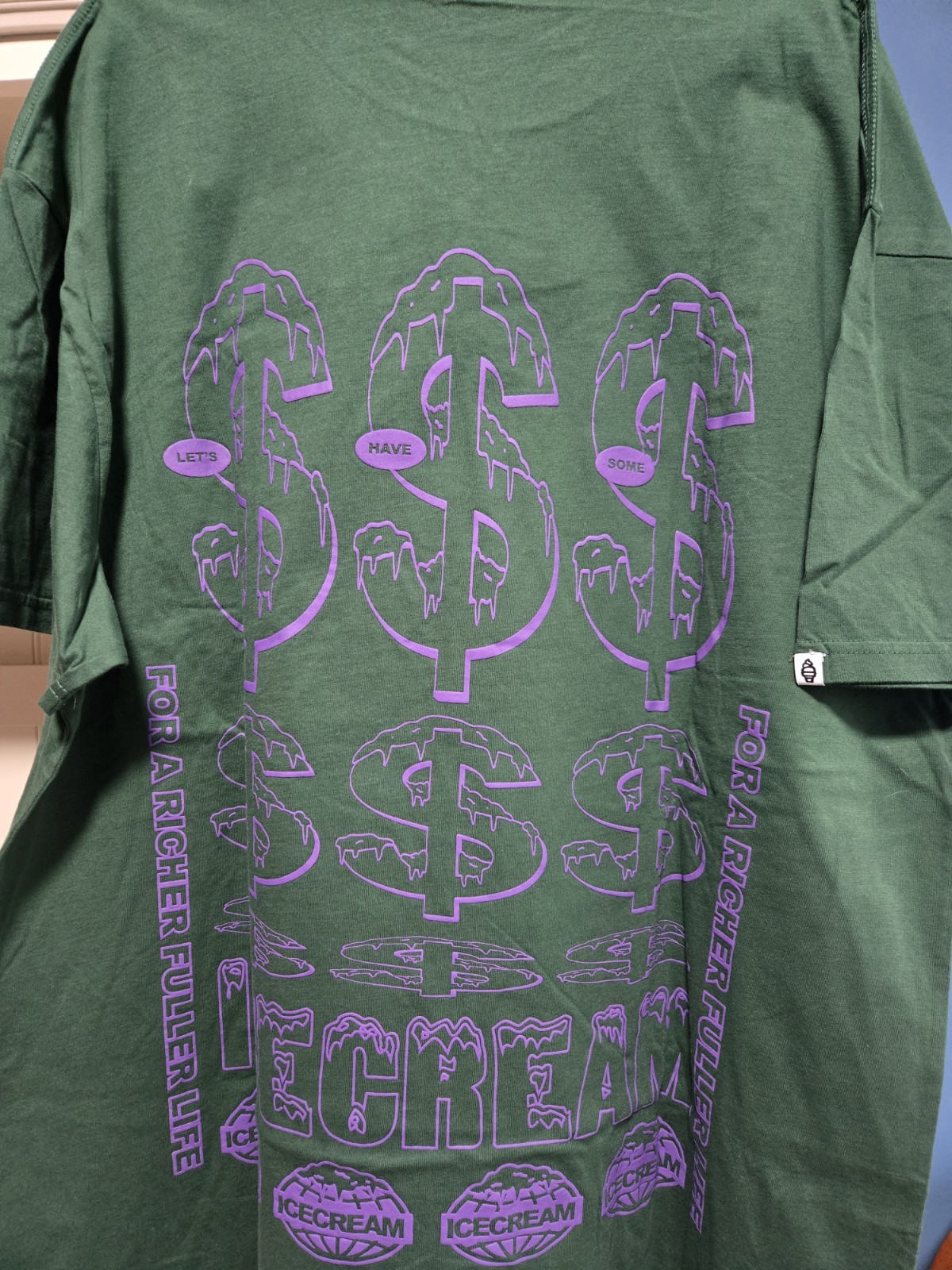 Icecream Money Graphic Print Dark Green Short Sleeve Oversized T-Shirt 2X gallery