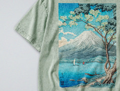 100% Cotton Tee – Unisex Retro Oversized Fit – Japan’s iconic Mt Fuji Landscape