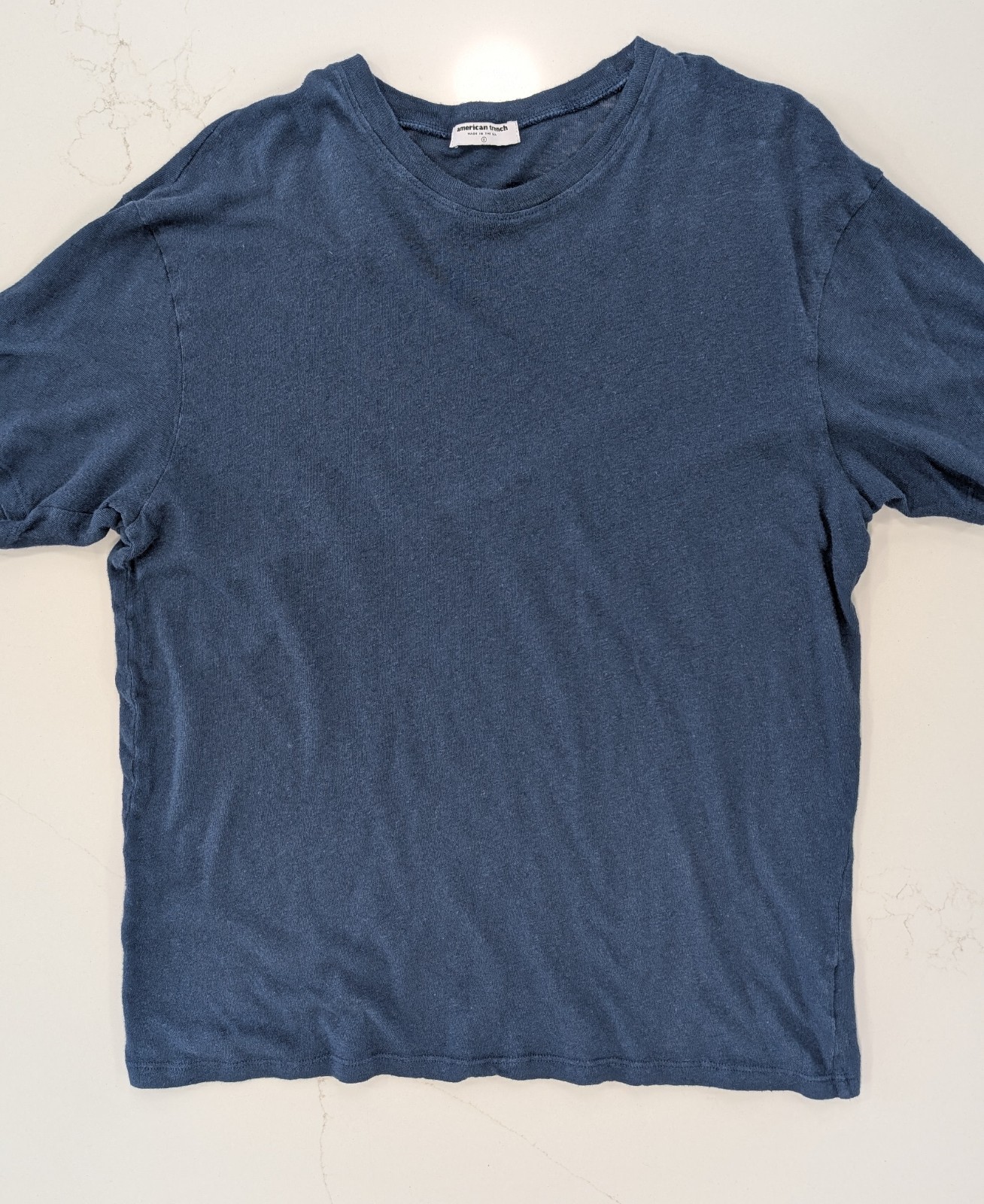 NWT American Trench Indigo Cotton Linen Tee Shirt Mens Small S Made in USA gallery