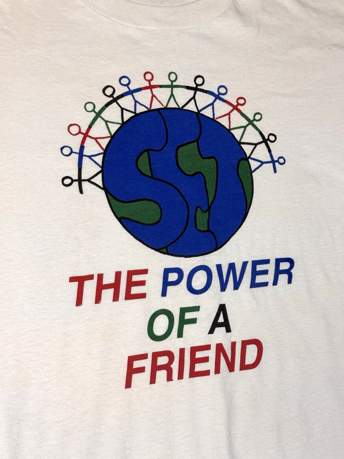 Keith Herring Style 90s Vintage Tee “The Power Of A Friend” Streetwear Size XL gallery