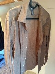 H&M Men Size Medium T-Shirt Brown Long Sleeve Crew Linen Blend Basic Casual
