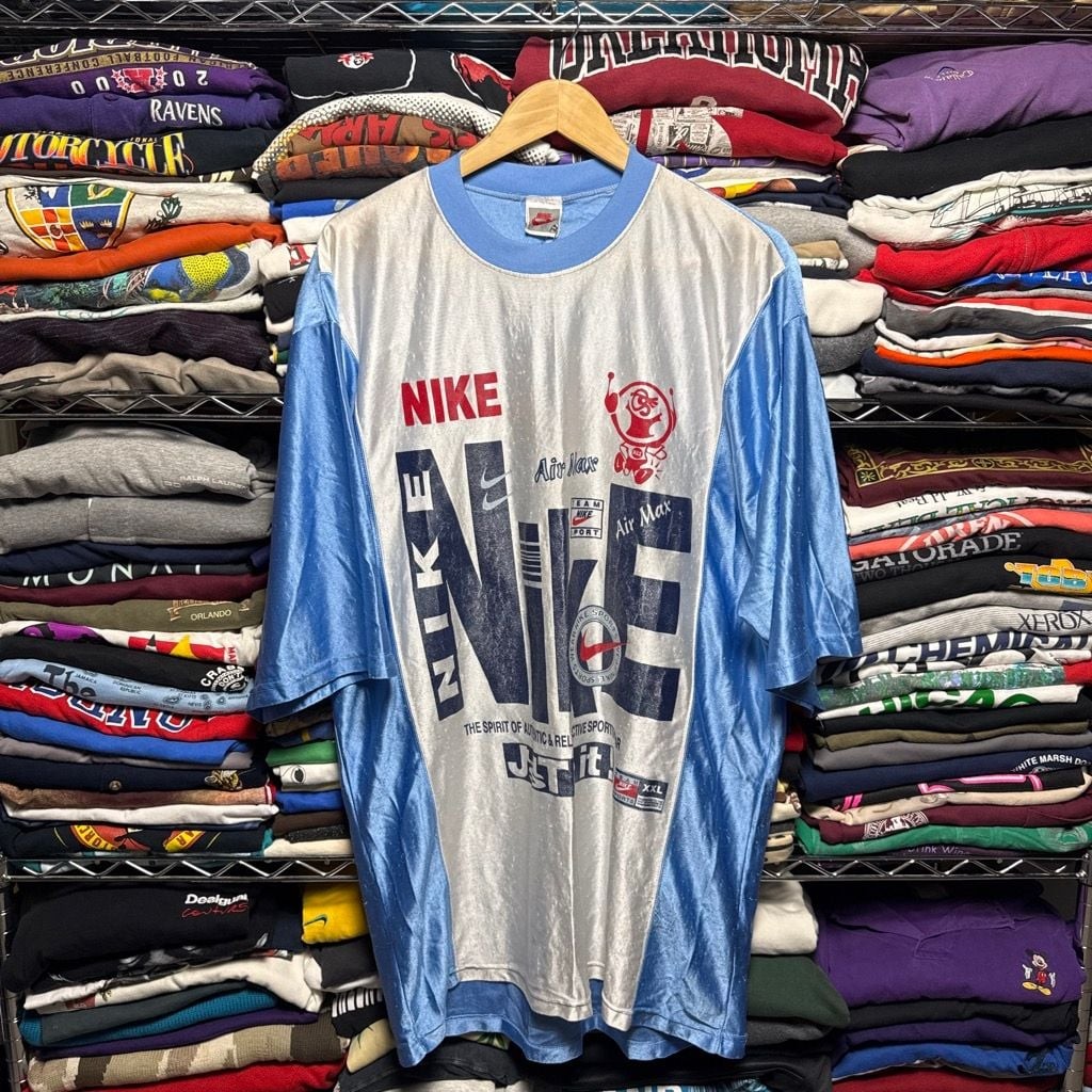 Vintage 90s Nike Air Max AOP Distressed Shiny Mesh Rugby Tee gallery