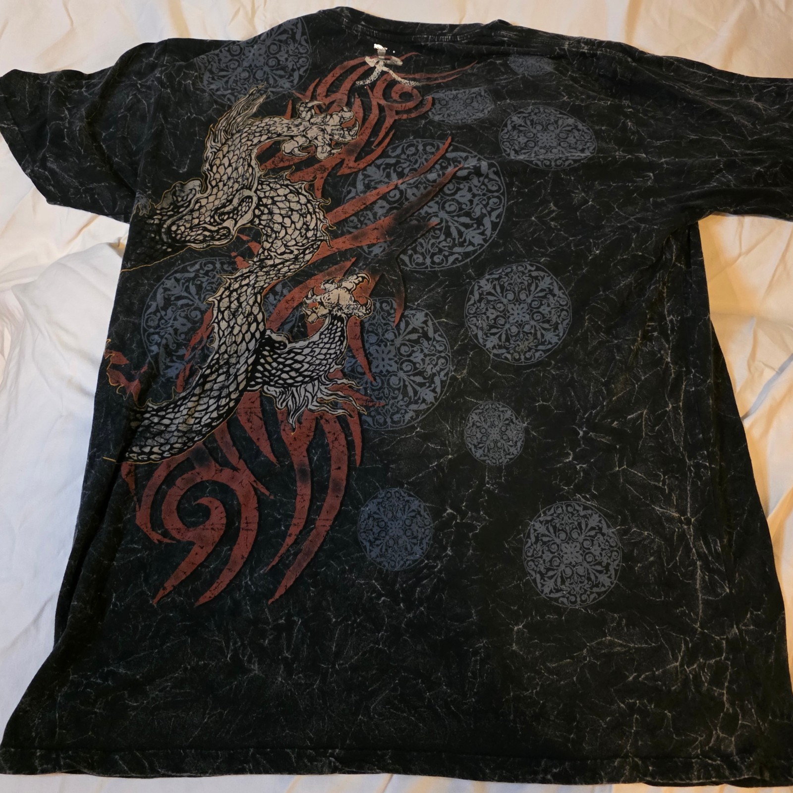 Y2k Vintage Ring of Fire Dragon Graphic Print Crew Neck Short Sleeve T-Shirt 2x gallery