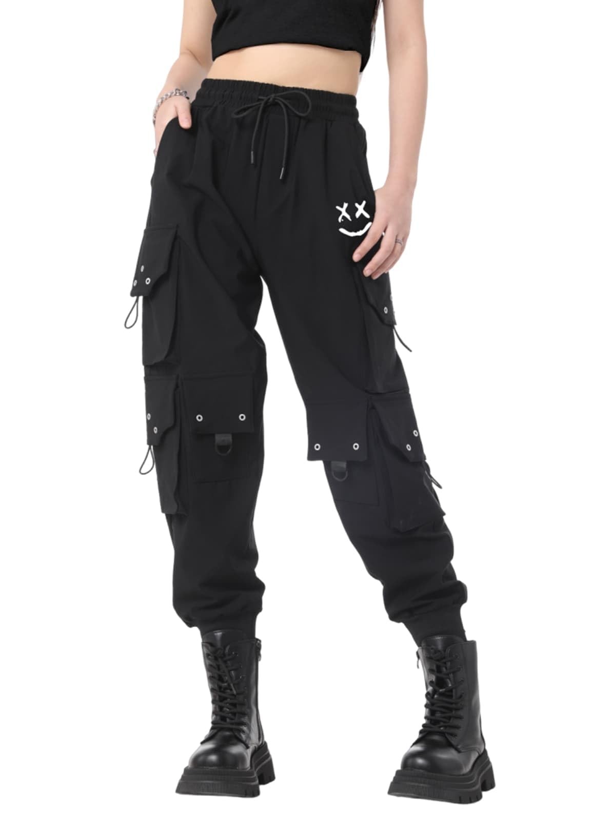 Cargo Pants Women Gothic Y2K High Waist Adjustable Pockets Drawstring Jogger
