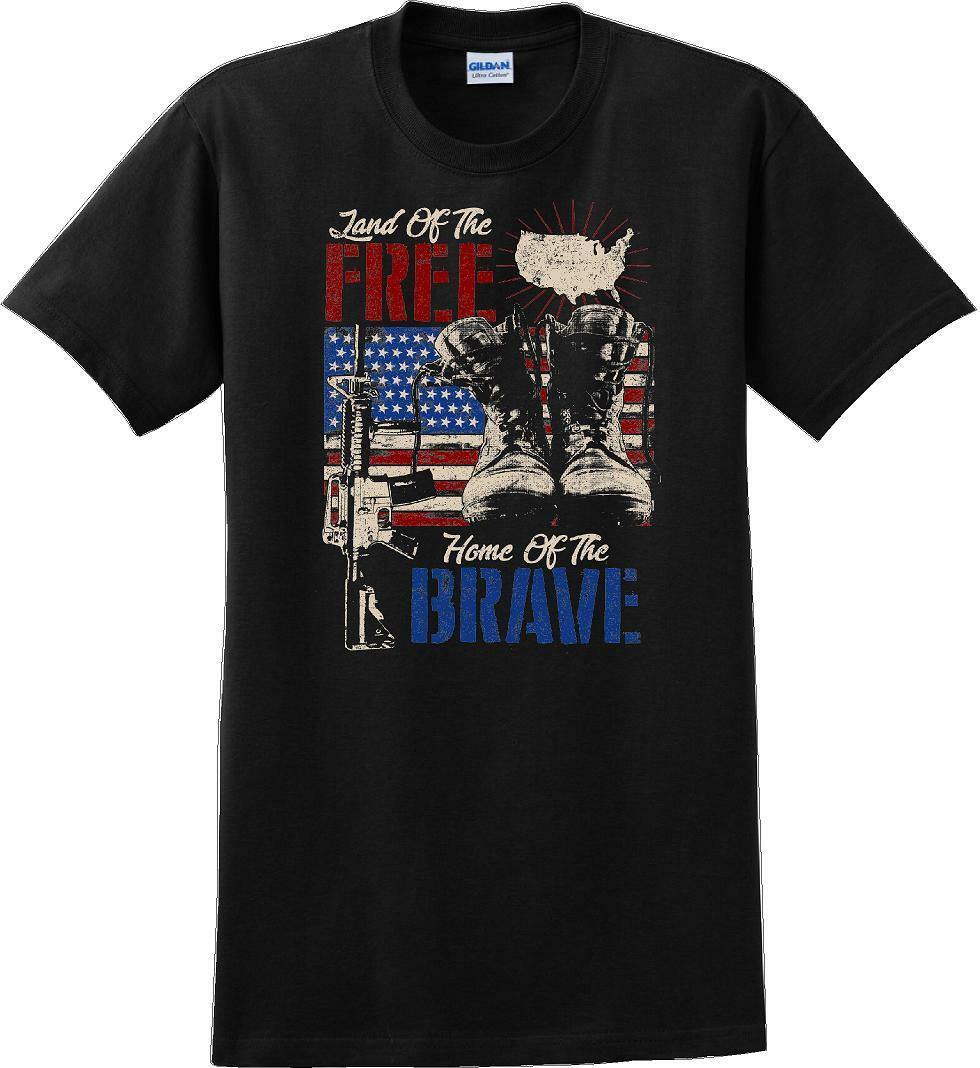 LAND OF THE FREE HOME OF THE BRAVE, Veterans day Soldier USA Support T-Shirt gallery