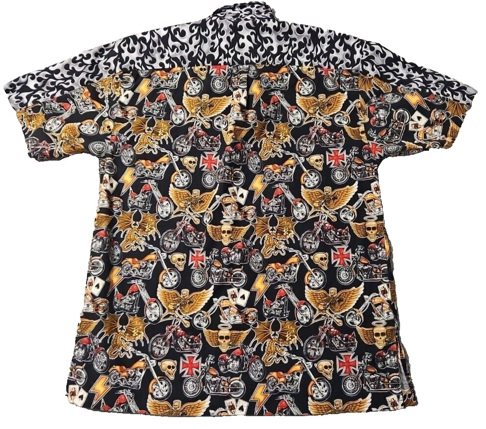 Max Boxxer Skulls Motorcycle Flames Cards Print Shirt Men's Size Large Shirt gallery