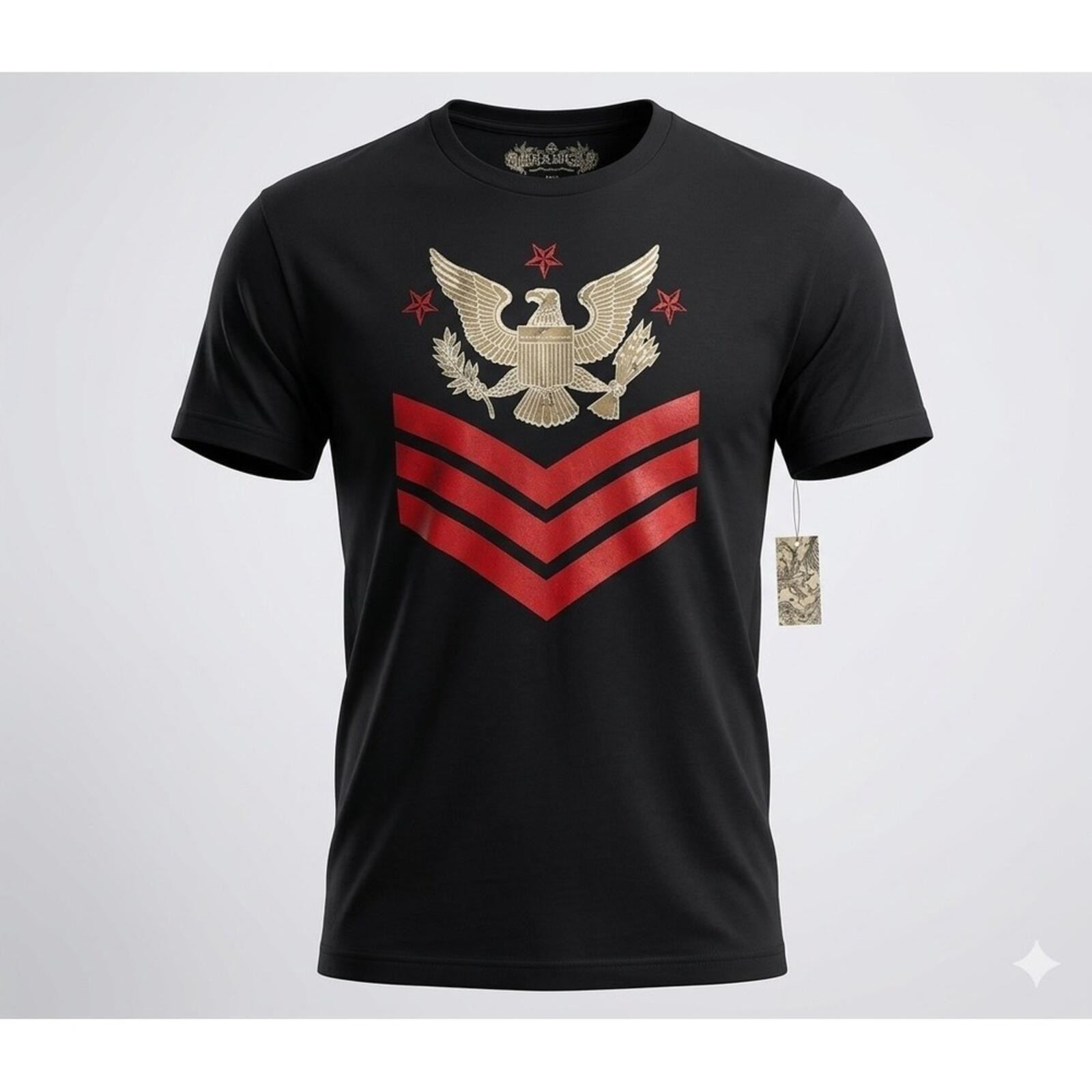 MukaWear Men’s 3X T-Shirt NWT Black Eagle Graphic Military Chevron Red Gold Tee