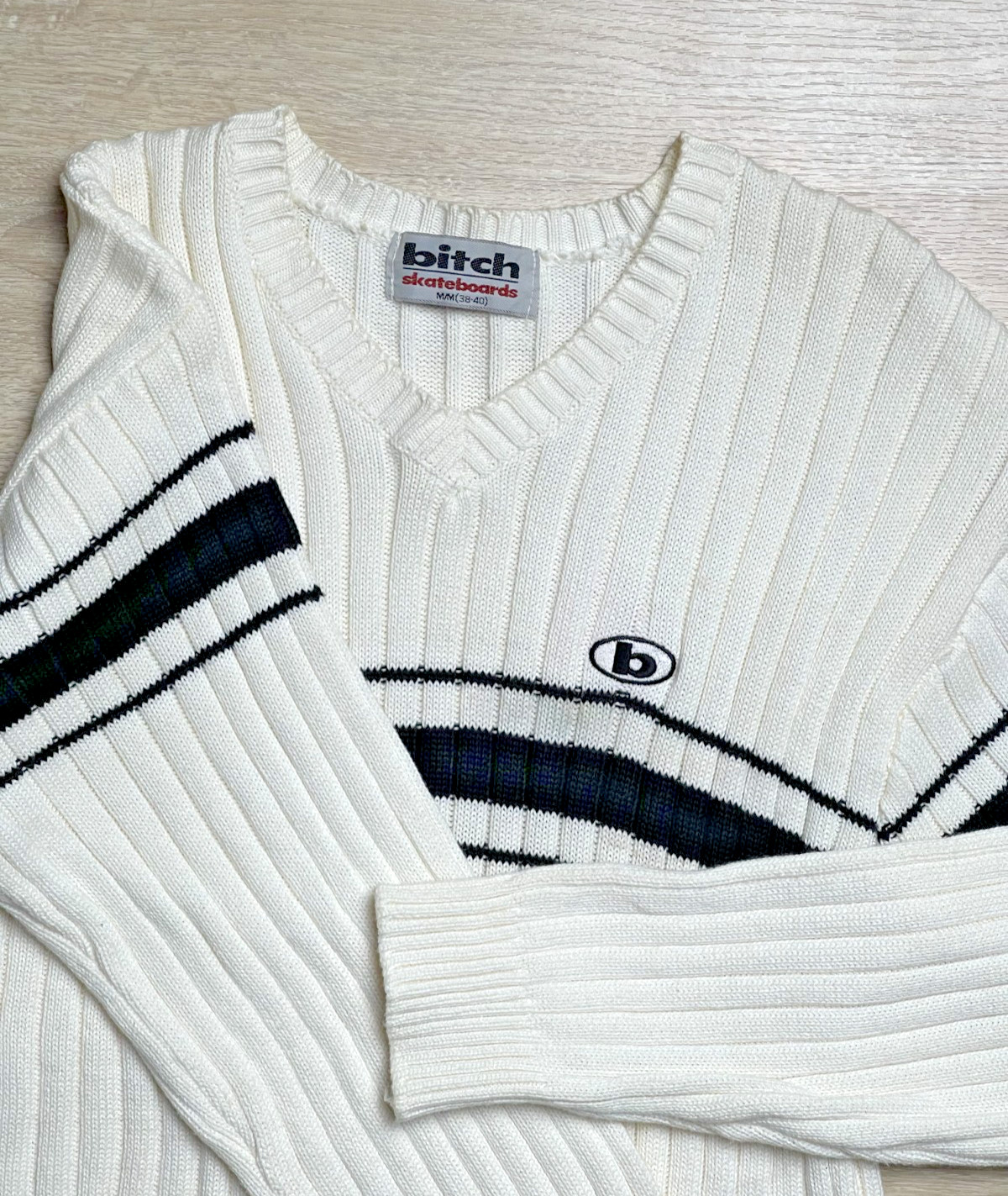 Vintage Bitch Skateboards V-neck knit sweater, Size Medium 90S gallery