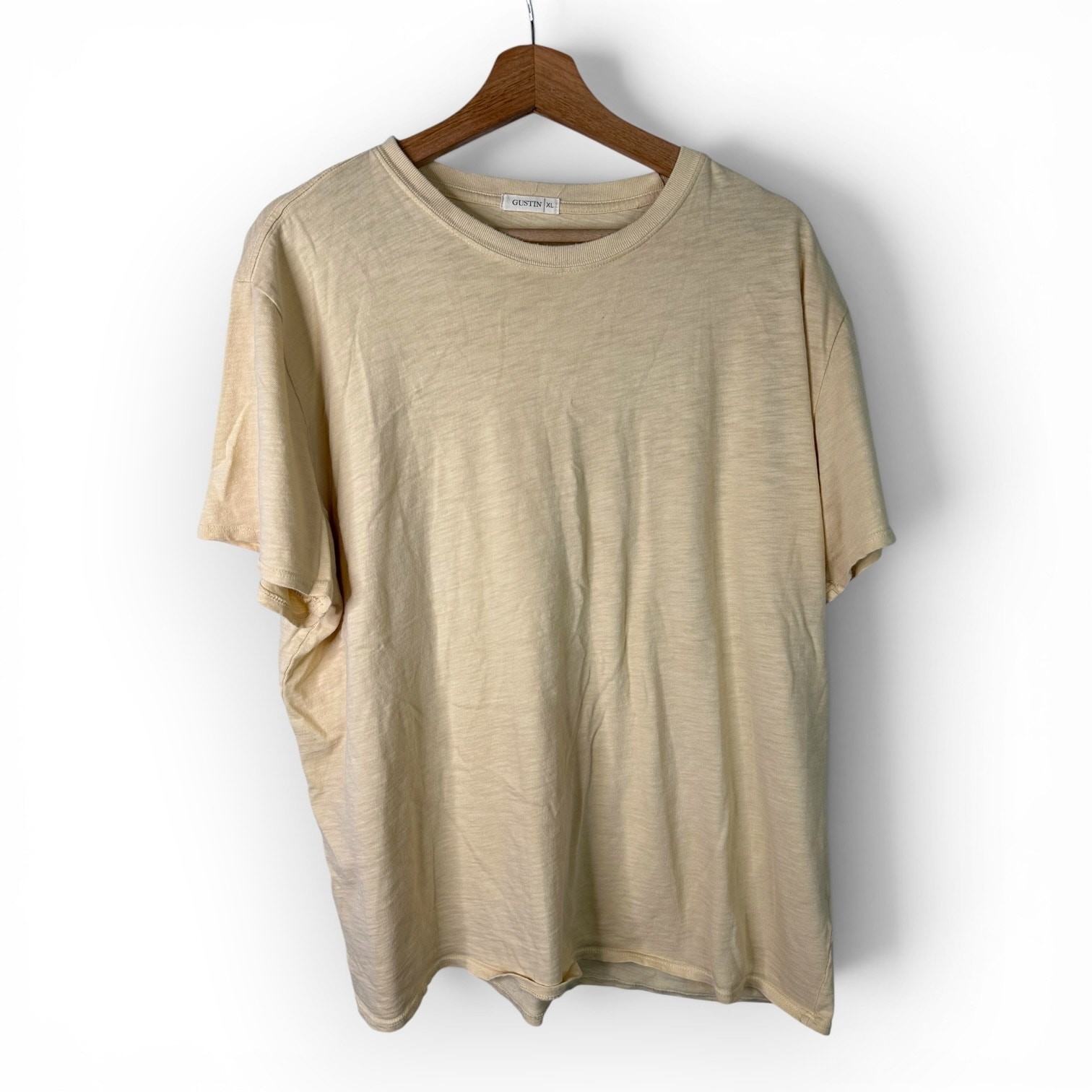 Gustin Mens XL Pale Yellow Crew Neck T-Shirt Premium Made in USA 100% Cotton Tee gallery