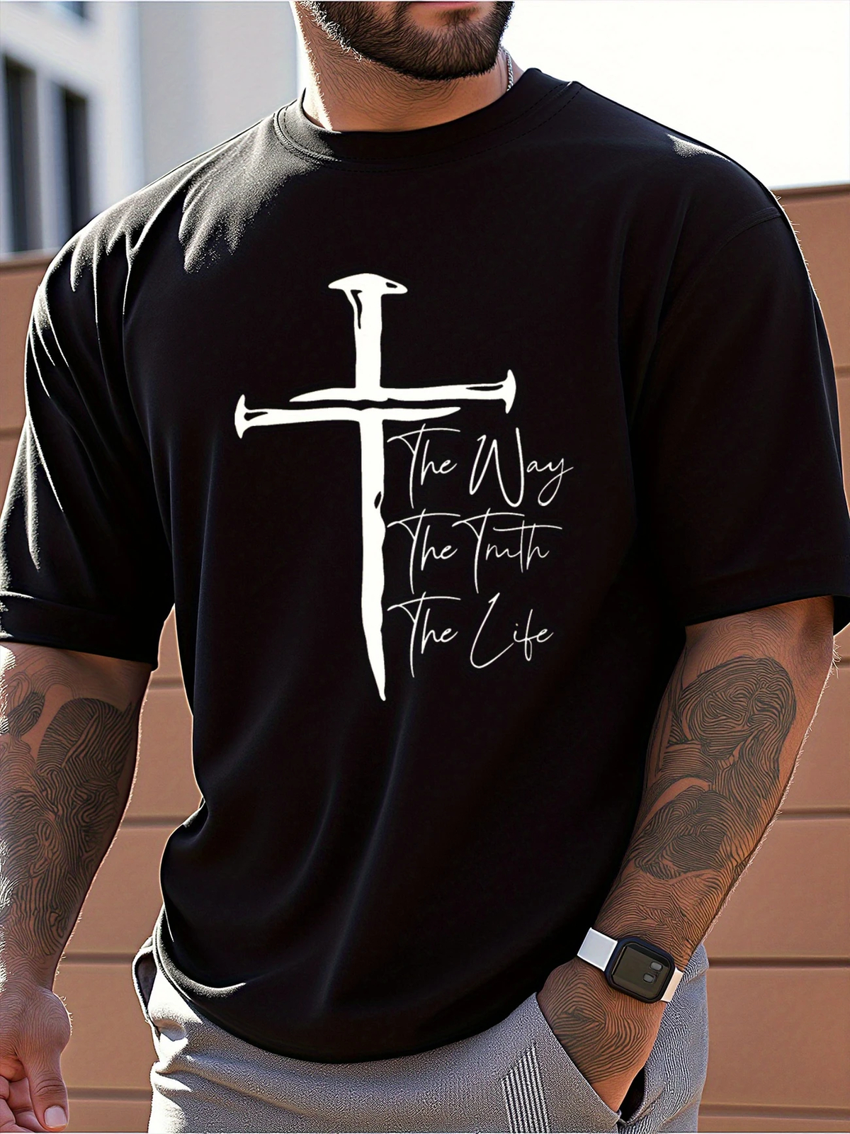 Men’s Christian Faith Graphic T-Shirt – The Way The Truth The Life Cross Design